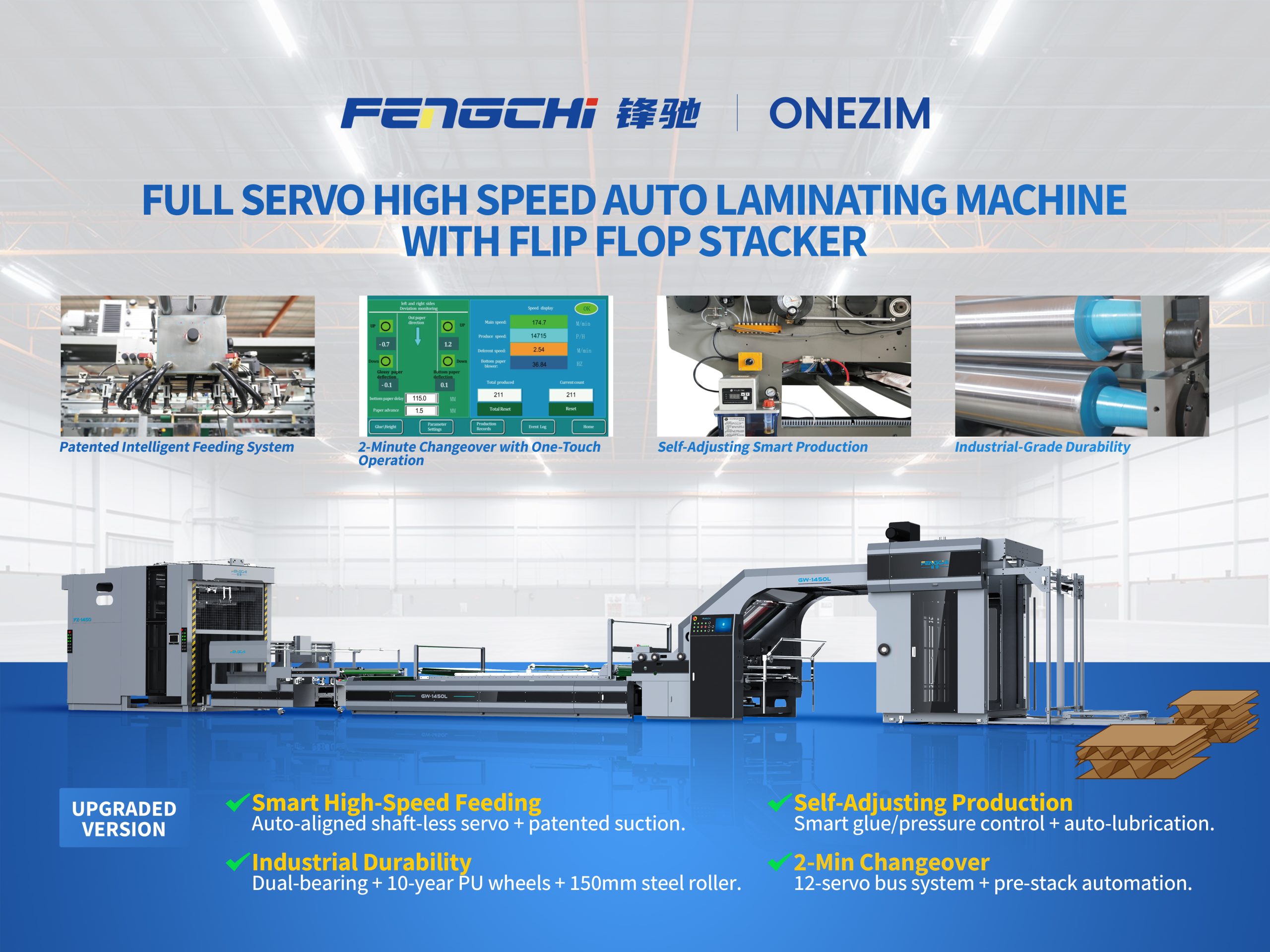 Flute laminator with stacker 34